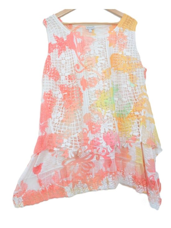 Avenue Tops - Avenue PLUS 22/24 Beachy Crochet Layered Cover-Up Sleeveless Tank Top Blouse
